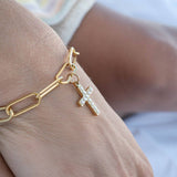 18K Gold PVD Stainless Steel Pearl Beaded Cross Charm: Stainless / 15mm