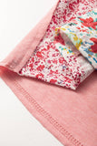 Plus Size Floral Patchwork Ruffled Short Sleeve Blouse: Pink