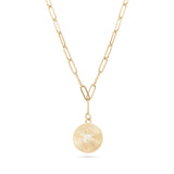 18K Gold PVD Stainless Steel Sunburst Medallion CZ Paperclip Necklace / CHN9967: Gold