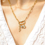 18K PVD Gold Carabiner "Faith" Paperclip Charm Necklace: Gold