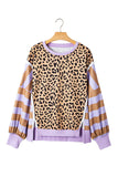 Leopard Striped Patchwork Plus Size Loose Sweatshirt (S-4X): Brown
