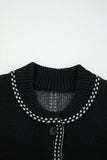 Black Bomber Contrast Trim Snap Button Long Sleeve Cardigan