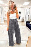 Medium Grey Mineral Wash Knot High Waist Raw Hem Pants