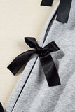 Light Grey Santa Claus Sequins Patch Ribbon Bow Detail Split Sleeve Baggy Sweatshirt