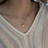 18K Gold PVD Stainless Steel Pearl Beaded Moon Charm: Gold / 15mm