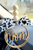 Mom Car Charm Ornament Bag Charm: Black/White Plaid