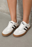 White Striped Lace Up Flat Sneakers