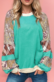 Plaid Floral Patchwork Long Sleeve Sweatshirt (S-4X): Green / Missy
