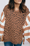 Leopard Striped Patchwork Plus Size Loose Sweatshirt (S-4X): Brown