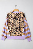 Leopard Striped Patchwork Plus Size Loose Sweatshirt (S-4X): Brown