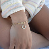18K Gold PVD Stainless Steel Pearl Beaded Horseshoe Charm: Gold / 15mm