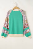 Plaid Floral Patchwork Long Sleeve Sweatshirt (S-4X): Green / Missy