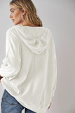 White Oversize Waffle Drop Shoulder Exposed Seam V Neck Hoodie