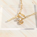 18K PVD Gold Carabiner "Dream" Paperclip Charm Necklace: Gold