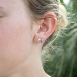 18K Gold PVD Stainless Steel White Heart Stud Earrings: Gold