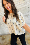 Black or Beige Bow Print Puff Short Sleeve Top