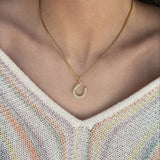 18K Gold PVD Stainless Steel Pearl Beaded Horseshoe Charm: Gold / 15mm