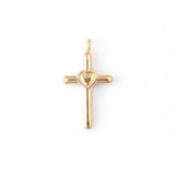 18K Gold PVD Stainless Steel Cross with Heart Charm: Gold