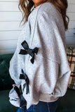 Light Grey Santa Claus Sequins Patch Ribbon Bow Detail Split Sleeve Baggy Sweatshirt