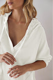 White Oversize Waffle Drop Shoulder Exposed Seam V Neck Hoodie