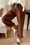 Coffee Leopard Drawstring Winter Fleece Pants
