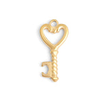 18K Gold PVD Stainless Steel Heart Key Charm: Stainless