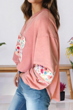 Floral Applique Patchwork Drop Sleeve Sweatshirt (S-4X): Pink / Missy