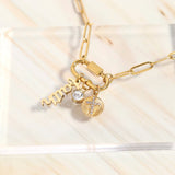 18K PVD Gold Carabiner "Faith" Paperclip Charm Necklace: Gold