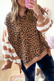 Leopard Striped Patchwork Plus Size Loose Sweatshirt (S-4X): Brown