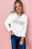 White MERRY Letter Pattern Christmas Raglan Sleeve Sweater