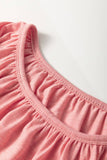 Plus Size Floral Patchwork Ruffled Short Sleeve Blouse: Pink