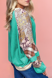 Plaid Floral Patchwork Long Sleeve Sweatshirt (S-4X): Green / Missy