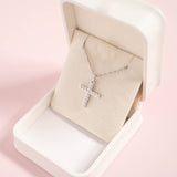 18K Gold PVD Stainless Steel Pearl Beaded Cross Charm: Stainless / 15mm