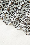 Khaki Plus Size Button V Neck Leopard Print Puff Sleeve Loose Mini Dress