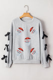 Light Grey Santa Claus Sequins Patch Ribbon Bow Detail Split Sleeve Baggy Sweatshirt
