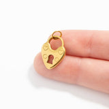 18K Gold PVD Stainless Steel Vintage Heart Lock Charm: Gold