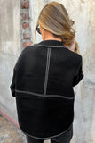 Black Bomber Contrast Trim Snap Button Long Sleeve Cardigan