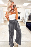 Medium Grey Mineral Wash Knot High Waist Raw Hem Pants