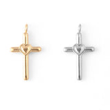 18K Gold PVD Stainless Steel Cross with Heart Charm: Gold