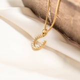 18K Gold PVD Stainless Steel Pearl Beaded Horseshoe Charm: Gold / 15mm