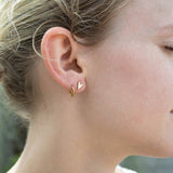 18K Gold PVD Stainless Steel White Heart Stud Earrings: Gold