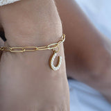 18K Gold PVD Stainless Steel Pearl Beaded Horseshoe Charm: Gold / 15mm