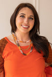So Confident Orange Plaid & Glitter Sleeve Top: Orange / X-Small