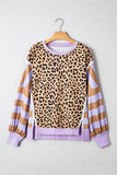 Leopard Striped Patchwork Plus Size Loose Sweatshirt (S-4X): Brown