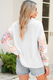 White Floral Dotted Print Patchwork Sleeve High Low Sweatshirt