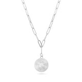 18K Gold PVD Stainless Steel Sunburst Medallion CZ Paperclip Necklace / CHN9967: Gold
