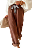 Coffee Leopard Drawstring Winter Fleece Pants