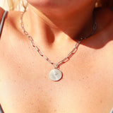 18K Gold PVD Stainless Steel Sunburst Medallion CZ Paperclip Necklace / CHN9967: Gold