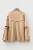 Khaki Exposed Seam Floral Mixed Patchwork Plus Size Top