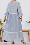 Fall 2025 Stripe Crisscross Lace Patch Shift Dress(S-4X): Blue / Plus Size